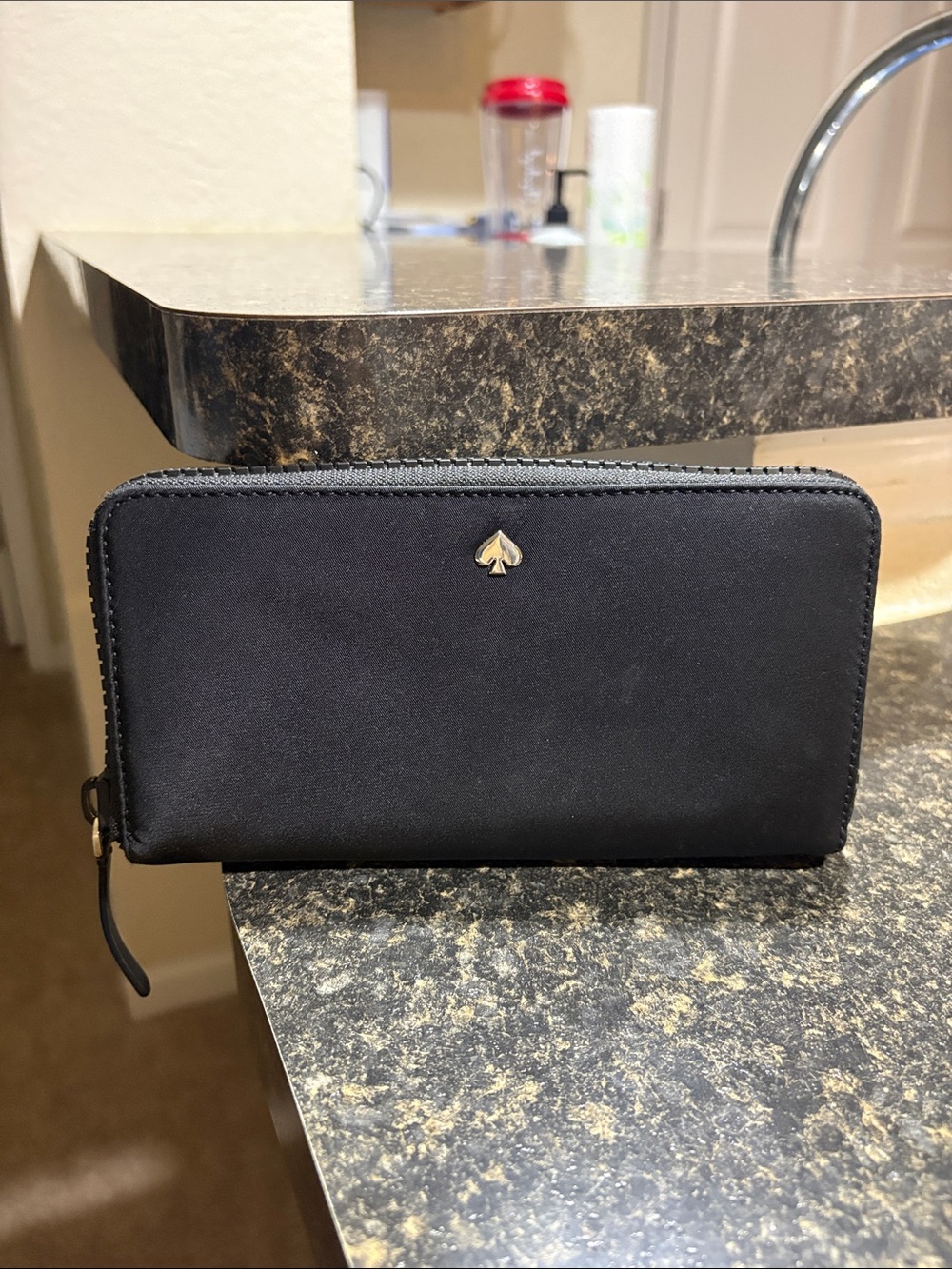 Nylon Kate Spade Black Zip-Around Wallet with Gold Spade Logo
